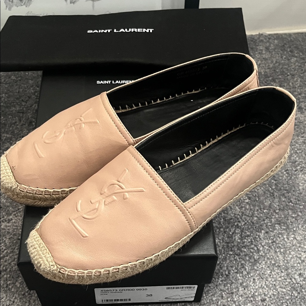 Saint Laurent YSL monogram Espadrilles Nappa color Nude 38 size 8